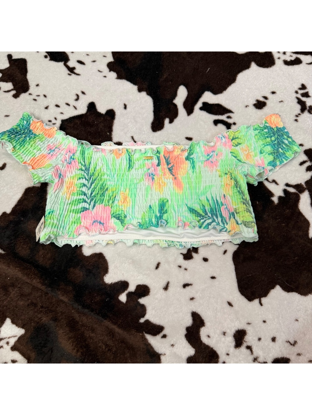 PINK Victoria's Secret Floral Smocked Off Shoulder Swim Top Large NWT - Picture 4 of 6